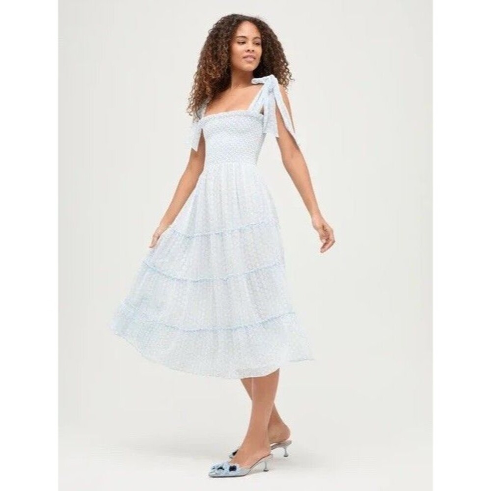 HIILL HOUSE HOME Nap Dress The Ribbon Ellie Dress Blue And White Size XS Midi
